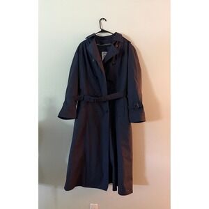 Womens Trench Coat All Weather Military Style Knee Length Belted Dark Blue